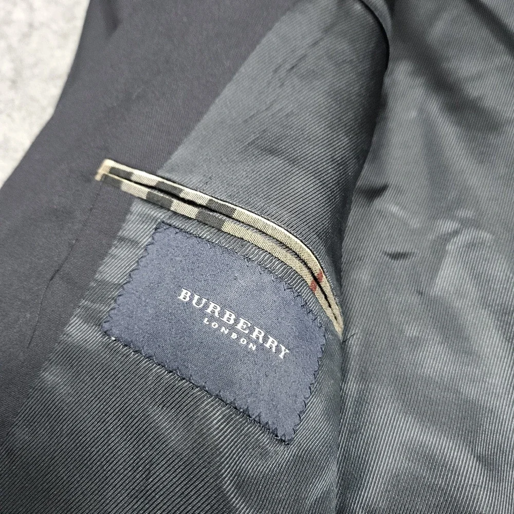 Vtg‎ Burberry London Blazer Mens 48L Navy Blue 100% Wool Single Breasted Button